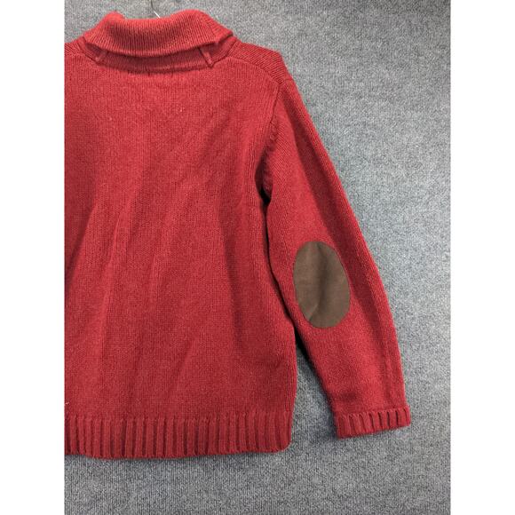 L.L. Bean Men's 100% Shetland Wool Sweater Size L Red Elbow Pads - Picture 4 of 11